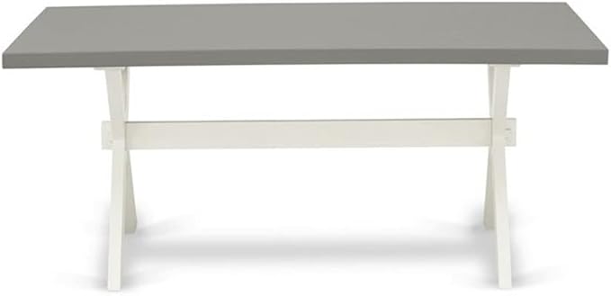 East West Furniture X097MZ001-6 6 Piece Kitchen Table Set Contains a Rectangle Dining Table with X-Legs and 4 Cream Linen Fabric Upholstered Chairs with a Bench, 40x72 Inch, Multi-Color