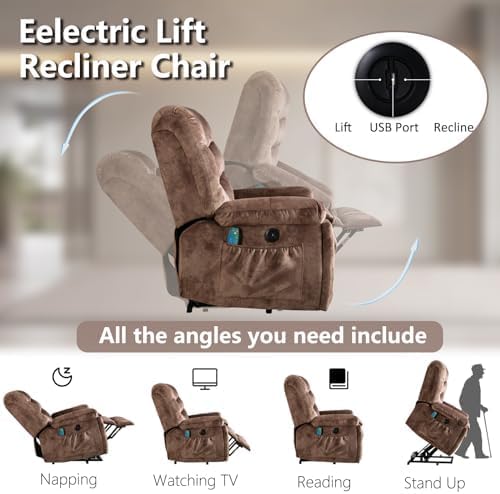 Phoenix Home Power Lift Chair with Massage and Heat for Elderly Recliner, Green Grey