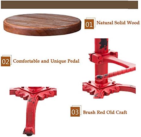 Topower Industrial Retro Vintage Farm Wooden Tractor Stool Kitchen Swivel Height Adjustable bar Stool (Antique Red)
