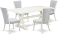 East West Furniture X027VE005-5 5 Piece Dining Room Table Set Includes a Rectangle Kitchen Table with X-Legs and 4 Grey Linen Fabric Parsons Dining Chairs, 40x72 Inch, Multi-Color