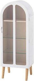 PaletteLife Arched Figurine-Case 4 Tier Collection Shelf, Oak Wood Grain with Glass Door and 2 Movable Glass Shelves, No Mirror, White, PT-621WH