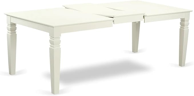 East West Furniture LGDA5-LWH-24 5 Piece Dining Table Set Includes a Rectangle Wooden Table with Butterfly Leaf and 4 Polyester Fabric Upholstered Chairs, 42x84 Inch, linen white