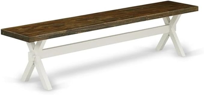 East West Furniture X077EN206-6 6 Piece Dining Table Set Contains a Rectangle Kitchen Table with X-Legs and 4 Dark Shitake Linen Fabric Parson Chairs with a Bench, 40x72 Inch, Multi-Color