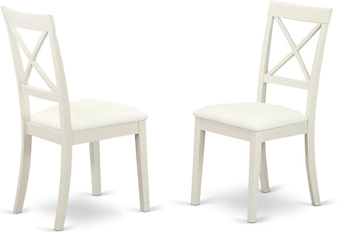 East West Furniture SHBO5-WHI-LC 5 Piece Kitchen Table Set for 4 Includes a Round Dining Room Table with Pedestal and 4 Faux Leather Upholstered Dining Chairs, 42x42 Inch, Linen White