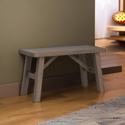Sawmill Wood Bench, 30" Farmhouse Entryway Bench for Living Dining Room, Rustic Entry Way Benches Seat, Solid Wood, Handcraft Finshed, Natural