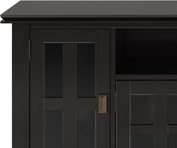 SIMPLIHOME Artisan SOLID WOOD 72 Inch Wide Transitional TV Media Stand in Hickory Brown for TVs up to 80 Inches, For the Living Room and Entertainment Center