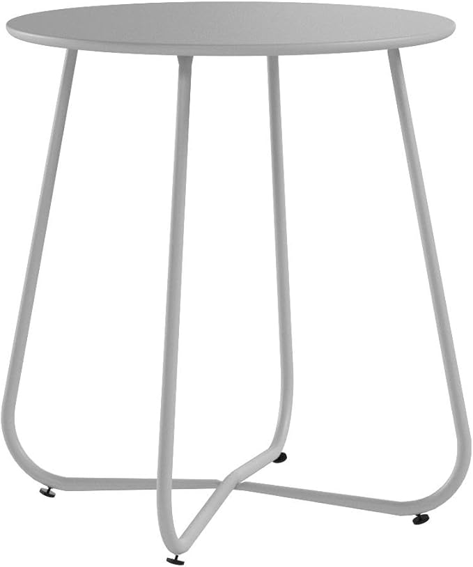 HollyHOME Round Metal Side Table, Rust-Resistant Patio Small Plant Stand, Outdoor 17.32'' Portable End Table for Balconies, Gardens, Living Rooms and Bedrooms, Grey