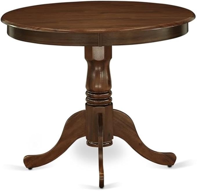 East West Furniture ANDA3-AWA-32 3 Piece Modern Dining Table Set Consists of a Round Kitchen Table with Pedestal and 2 Polyester Fabric Padded Chairs, 36x36 Inch, Antique Walnut