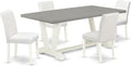East West Furniture V097AB264-5 5 Piece Kitchen Table & Chairs Set Includes a Rectangle Dining Room Table with V-Legs and 4 White Faux Leather Upholstered Chairs, 40x72 Inch, Multi-Color