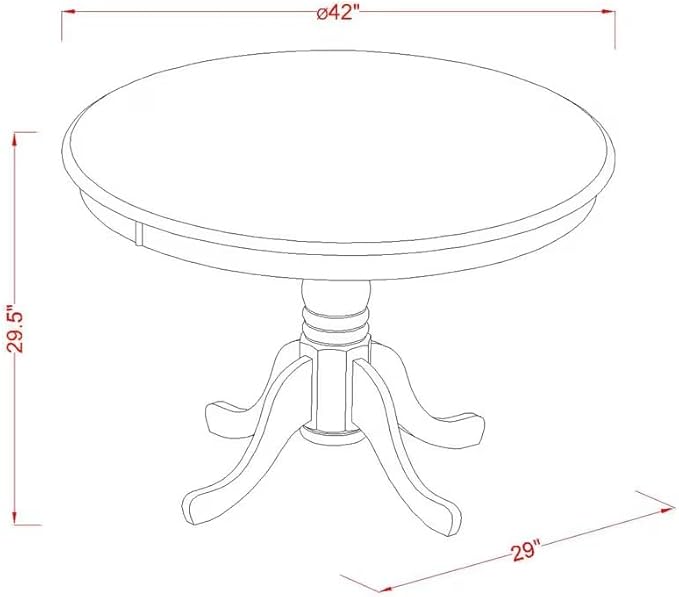 East West Furniture HLAN3-BCH-C 3 Piece Modern Dining Table Set Contains a Round Wooden Table with Pedestal and 2 Linen Fabric Kitchen Dining Chairs, 42x42 Inch, Black & Cherry