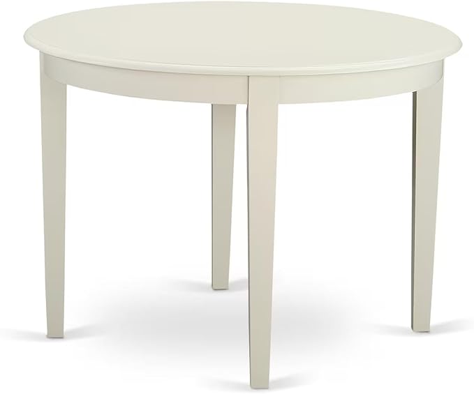 East West Furniture BOAD5-LWH-LC 5 Piece Dining Room Furniture Set Includes a Round Kitchen Table and 4 Faux Leather Upholstered Dining Chairs, 42x42 Inch, Linen White