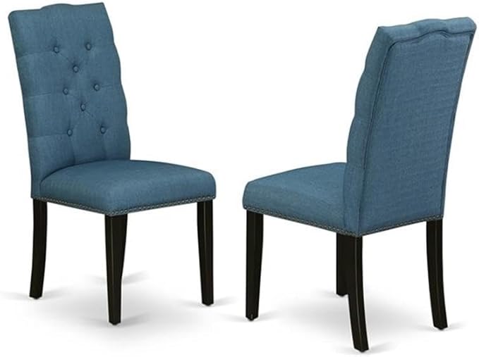 East West Furniture X677EL121-5 5 Piece Modern Dining Table Set Includes a Rectangle Wooden Table with X-Legs and 4 Blue Linen Fabric Upholstered Chairs, 40x72 Inch, Multi-Color