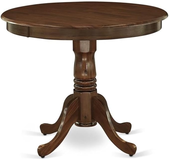 East West Furniture ANDA3-AWA-32 3 Piece Modern Dining Table Set Consists of a Round Kitchen Table with Pedestal and 2 Polyester Fabric Padded Chairs, 36x36 Inch, Antique Walnut