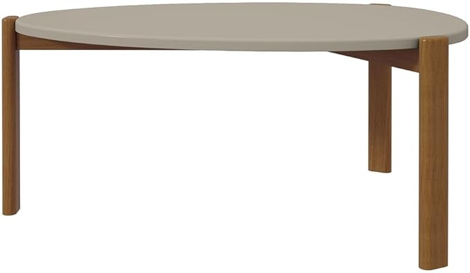 Manhattan Comfort Gales Mid Century Modern Coffee Table with Oval Triangle Shaped Top, Accent Furniture for Living Room Made from Solid Eucalyptus Wood, Off White