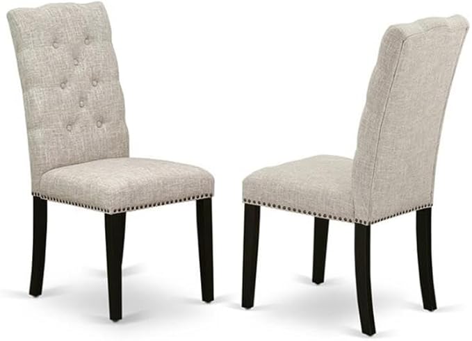 East West Furniture X677EL635-6 6 Piece Dining Room Set Contains a Rectangle Dining Table with X-Legs and 4 Doeskin Linen Fabric Parson Chairs with a Bench, 40x72 Inch, Multi-Color