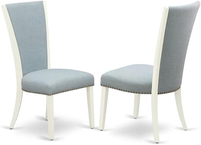 East West Furniture X097VE215-9 9 Piece Dining Room Set Includes a Rectangle Dining Table with X-Legs and 8 Baby Blue Linen Fabric Upholstered Chairs, 40x72 Inch, Multi-Color