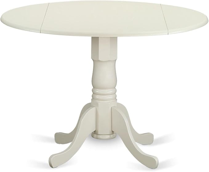 East West Furniture DLAV3-LWH-W 3 Piece Dining Table Set for Small Spaces Contains a Round Dining Room Table with Dropleaf and 2 Wood Seat Chairs, 42x42 Inch, Linen White