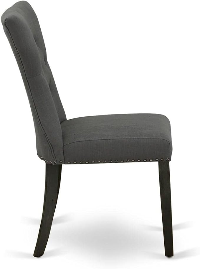 East West Furniture GAP6T50 Gallatin Parson Chairs - Button Tufted Nailhead Trim Dark Gotham Linen Fabric Upholstered Dining Chairs, Set of 2, Wirebrushed Black