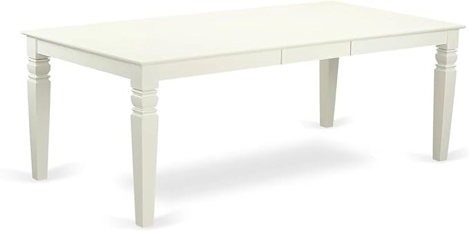 East West Furniture LGDA7-LWH-27 7 Piece Dining Set Includes a Rectangle Kitchen Table with Butterfly Leaf and 6 Polyester Fabric Parson Chairs, 42x84 Inch, linen white