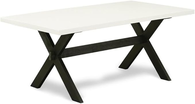 East West Furniture X627DR124-9 9 Piece Modern Dining Table Set Includes a Rectangle Wooden Table with X-Legs and 8 Black Color Linen Fabric Parsons Dining Chairs, 40x72 Inch, Multi-Color