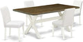 East West Furniture X077AB264-5 5 Piece Modern Dining Table Set Includes a Rectangle Wooden Table with X-Legs and 4 White Faux Leather Parsons Dining Chairs, 40x72 Inch, Multi-Color