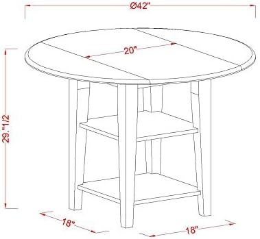 East West Furniture SUPF5-BCH-C 5 Piece Kitchen Table & Chairs Set Includes a Round Dining Table with Dropleaf & Shelves and 4 Linen Fabric Dining Room Chairs, 42x42 Inch, Black & Cherry
