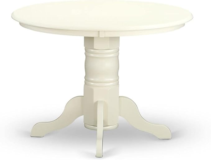 East West Furniture SHBO5-WHI-LC 5 Piece Kitchen Table Set for 4 Includes a Round Dining Room Table with Pedestal and 4 Faux Leather Upholstered Dining Chairs, 42x42 Inch, Linen White