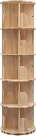 5 Tier Rotating Bookshelf Tower 360 Display Spinning Bookshelf Tower Floor Standing Bookcase Storage Rack Revolving Bookcase Wood Narrow Round Book Shelf Rotating Storage Organizer for Bedroom