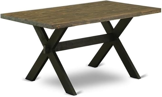 East West Furniture X676VE650-6 6 Piece Dining Set Contains a Rectangle Dining Room Table with X-Legs and 4 Dark Gotham Linen Fabric Parson Chairs with a Bench, 36x60 Inch, Multi-Color