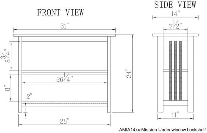 Alaterre Furniture Mission Console Entryway Table with Lower Storage and Adjustable Middle Shelf-Use as Under Window Bookshelf in Living Room or Home Office, (L) 31" x (W) 14" x (H) 24", Cherry