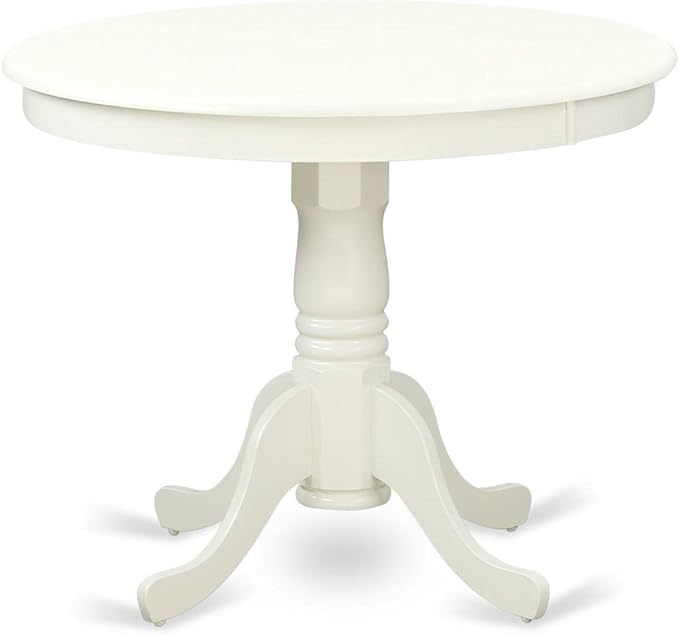 East West Furniture ANGA3-LWH-35 3 Piece Dining Room Furniture Set Contains a Round Dining Table with Pedestal and 2 Doeskin Linen Fabric Upholstered Chairs, 36x36 Inch, Linen White