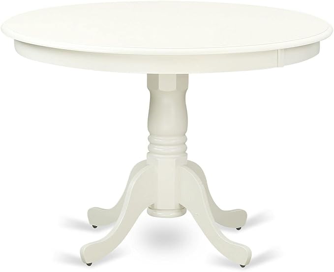 East West Furniture HLGA3-LWH-35 3 Piece Dining Room Table Set Contains a Round Kitchen Table with Pedestal and 2 Doeskin Linen Fabric Parsons Dining Chairs, 42x42 Inch, Linen White
