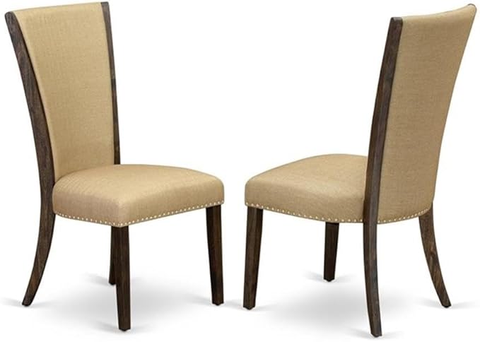 East West Furniture X777VE703-5 5 Piece Dining Set Includes a Rectangle Dining Room Table with X-Legs and 4 Brown Linen Fabric Upholstered Parson Chairs, 40x72 Inch, Multi-Color