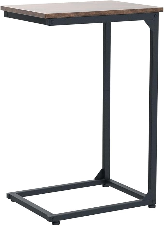 AMHANCIBLE C Shaped End Tables, TV Trays Set of 2 for Living Room, Slide Under Couch Table for Sofa, Bedroom, Small Space, Rustic Brown HET02CBR