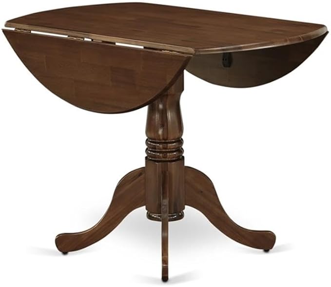 East West Furniture DLEL5-AWA-05 5 Piece Dinette Set for Small Spaces Includes a Round Kitchen Table with Dropleaf and 4 Parson Dining Chairs, 42x42 Inch, Antique Walnut