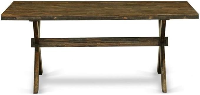 East West Furniture X777MZ748-6 6 Piece Modern Dining Table Set Contains a Rectangle Wooden Table with X-Legs and 4 Coffee Linen Fabric Parson Chairs with a Bench, 40x72 Inch, Multi-Color