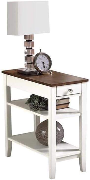 Convenience Concepts American Heritage Chairside End Table with Drawer 23.5" - Classic Living Room Table with Storage Shelf, Bedroom Nightstand, Driftwood/White