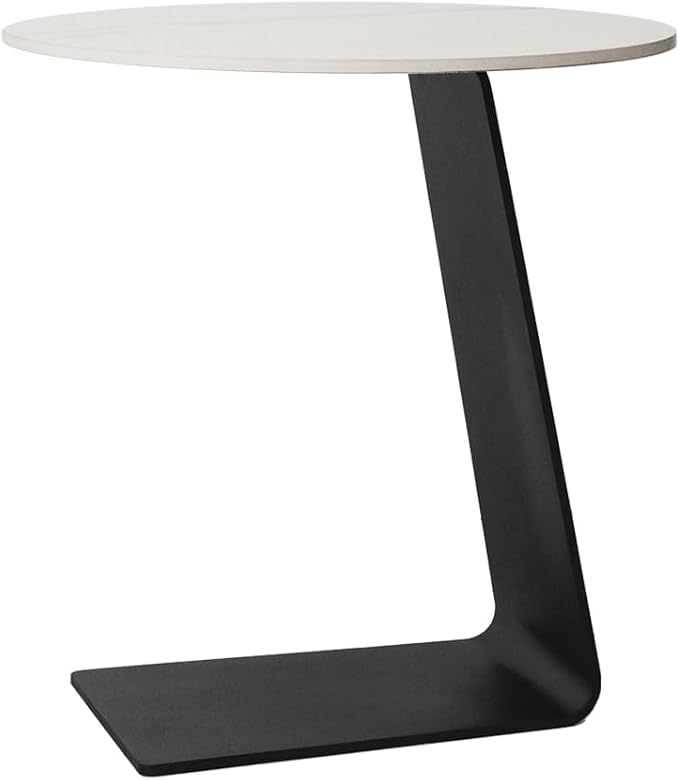 Side Table with Marble Top Metal Black C Shaped End Table Modern Sofa Side End Table Coffee Round Side Desk for Couch Living Room Bedroom