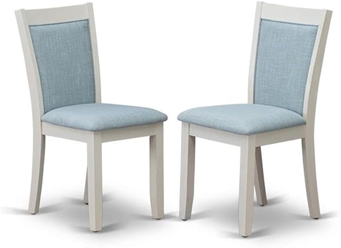 East West Furniture X097MZ015-5 5 Piece Modern Dining Table Set Includes a Rectangle Wooden Table with X-Legs and 4 Baby Blue Linen Fabric Upholstered Chairs, 40x72 Inch, Multi-Color