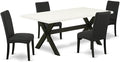 East West Furniture X627DR124-5 5 Piece Dining Set Includes a Rectangle Dining Room Table with X-Legs and 4 Black Color Linen Fabric Upholstered Parson Chairs, 40x72 Inch, Multi-Color