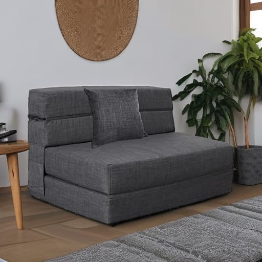 Fold Sofa Bed Couch Twin Size with Pillow Memory Foam Convertible Sleeper Chair Bed Futon Lazy for Living Room/Home Office/Guest Beds/Apartment/Upstairs Loft,Dark Gray