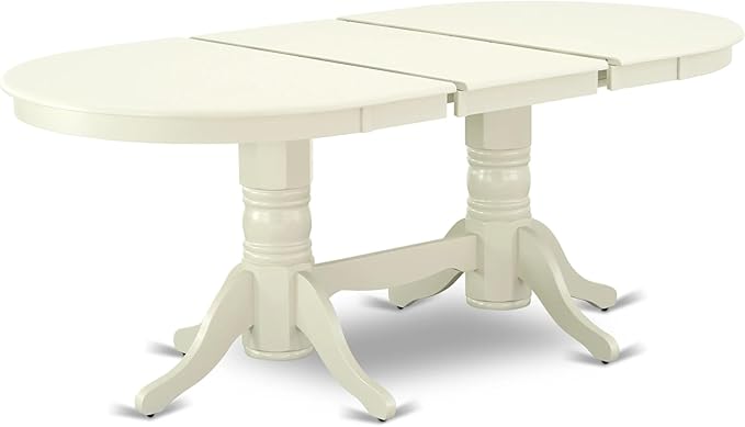 East West Furniture VAAS9-LWH-42 9 Piece Kitchen Table Set Mid-Century Includes A Dining Table and 8 Beige Red Polyester Fabric Upholstered Dining Chairs with Stylish Back- Linen White Finish