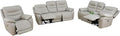 Electric Power Reclining Sofa Set, Genuine Breathing Leather Recliner Couch Set, Comfy Wide Lazy 3 Pieces Top Grain Leather Sofa with Built in USB Port for Living Room (Grey, 3-Piece)