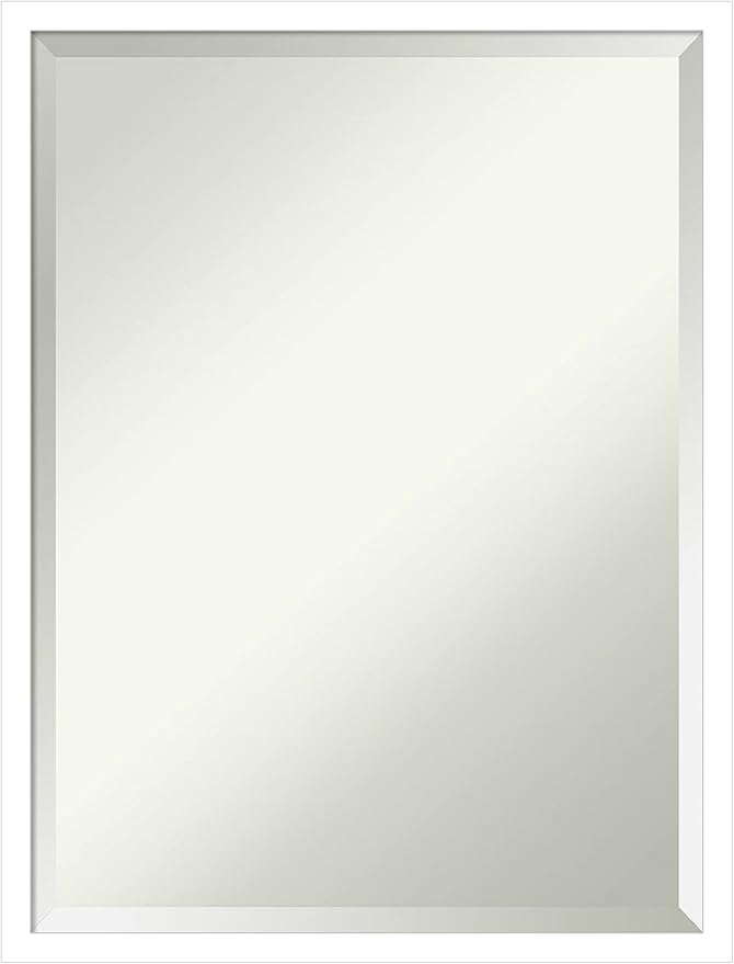 Amanti Art White Bathroom Mirror for Over Sink, 26x20 Svelte White Rectangle Vanity Mirror, Medium Modern Contemporary Wood Frame, Hangs Horizonally and Vertically, Bathroom Wall Decor, Beveled Edge