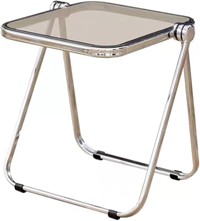 16.2" × 14.1" Acrylic Folding Table, Small Lightweight End Table for Living Room, Bedroom and Small Room, Sturdy Metal Frame with No Assembly Required, Space-Saving Storage Design (Grey)