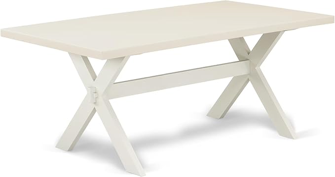 East West Furniture X027CE215-7 7 Piece Dining Room Table Set Consist of a Rectangle Kitchen Table with X-Legs and 6 Baby Blue Linen Fabric Parson Dining Chairs, 40x72 Inch, Multi-Color