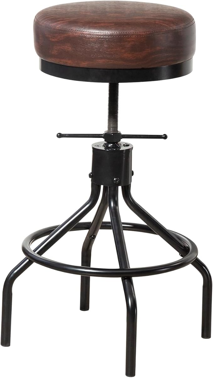 Counter Height Bar Stool Adjustable Swivel Round Barstools Modern PU Leather 28inch Backless Metal Industrial Stool Bar Chair for Kitchen Island (1, Walnut)
