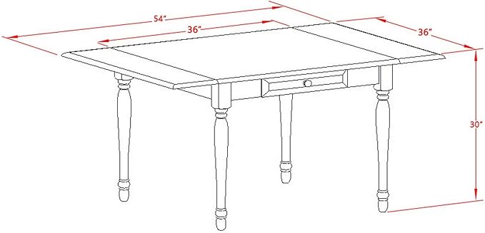 East West Furniture MZKE5-BCH-W 5 Piece Modern Dining Table Set Includes a Rectangle Wooden Table with Dropleaf and 4 Dining Chairs, 36x54 Inch, Black & Cherry