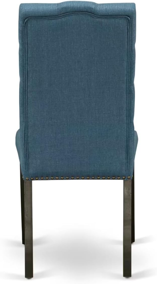 East West Furniture V697EL121-7 7 Piece Dining Set Consist of a Rectangle Dining Room Table with V-Legs and 6 Blue Linen Fabric Upholstered Chairs, 40x72 Inch, Multi-Color