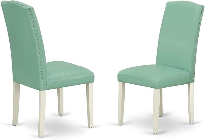 East West Furniture SHEN3-LWH-57 3 Piece Kitchen Table & Chairs Set Contains a Round Dining Room Table with Pedestal and 2 Pond Faux Leather Parsons Dining Chairs, 42x42 Inch, Linen White